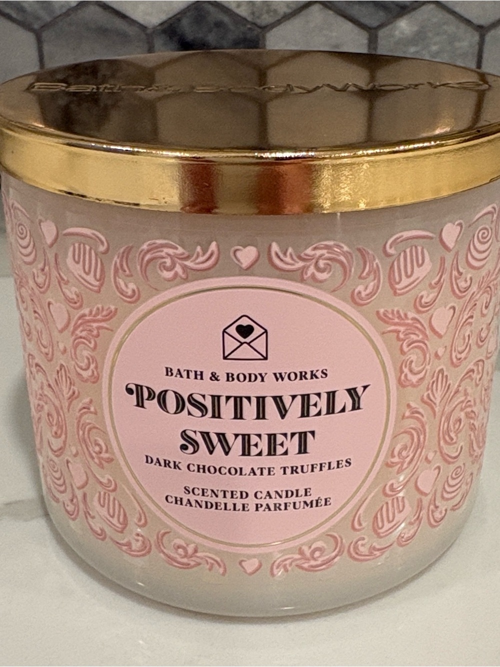 Bath & Body Works Positively Sweet 3-Wick Candle — Pink & Gold